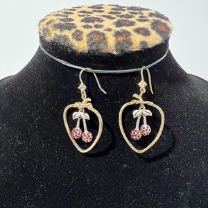 Vintage Juicy Couture Cherry Red Rhinestone  Dangle Earrings